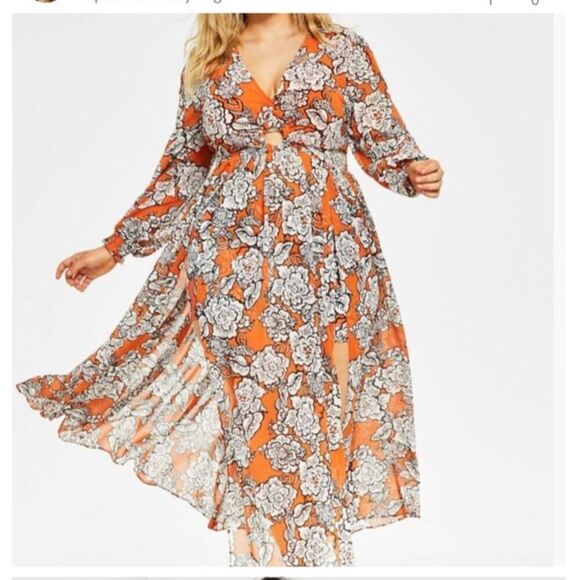 Nina Parker Orange Floral Maxi Dress Cover Up Resortwear Vacation Plus Size 4X - Picture 2 of 11